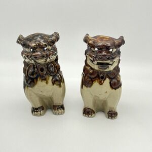Vintage Foo Dog Figurines Guardian Lion Shi Komainu Planter Set 6" Repaired Tail